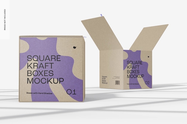Maqueta de Cajas Kraft Cuadradas, Abiertas y Cerradas