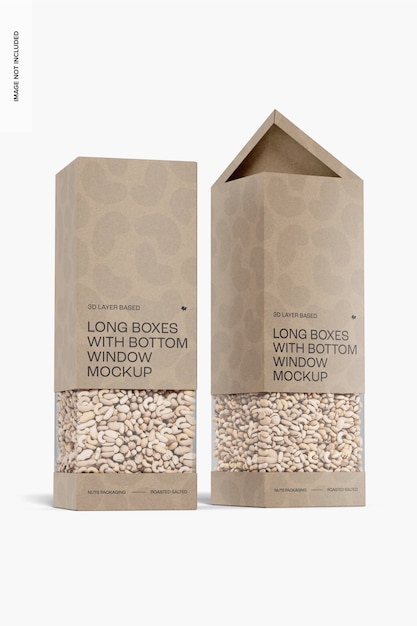 Maqueta de Cajas Largas con Ventana Inferior, Abiertas y Cerradas