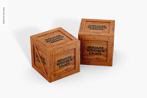 Maqueta de cajas de madera cuadradas, vista en ángulo alto