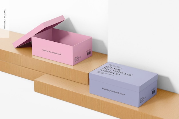 Maqueta de Cajas de Zapatos con Tapa, Vista Derecha