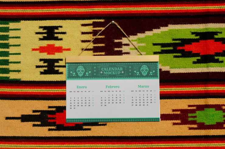 PSD maqueta de calendario 2024 con estética mexicana