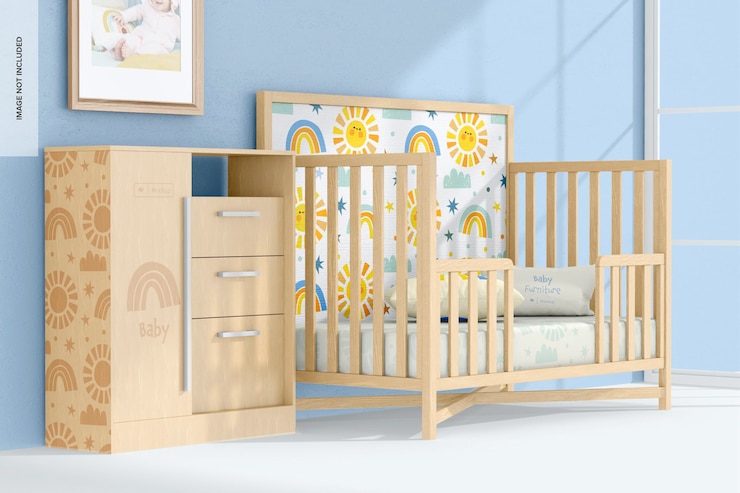 PSD maqueta de cama para niños pequeños, vista lateral