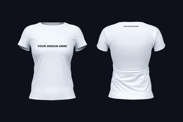 Microprocesador collar proporcionar Maqueta de camiseta blanca delantera y trasera de cuello redondo de mujer |  Archivo PSD Premium