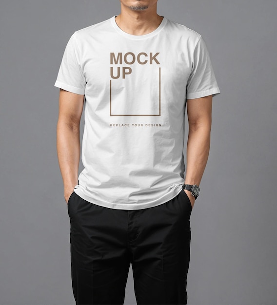 Maqueta de camiseta blanca con maqueta de hombre inteligente realista
