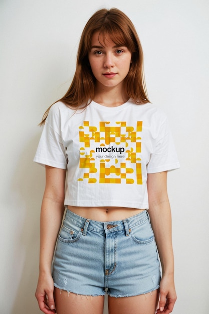 PSD maqueta de camiseta blanca para mostrar la plantilla de marca estética unisex