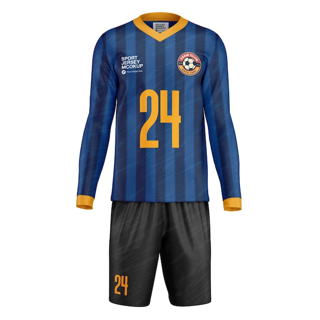 Maqueta de camiseta de fútbol con pantalones cortos
