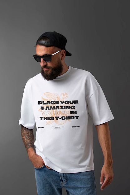 Maqueta de camiseta de hombre vestido con