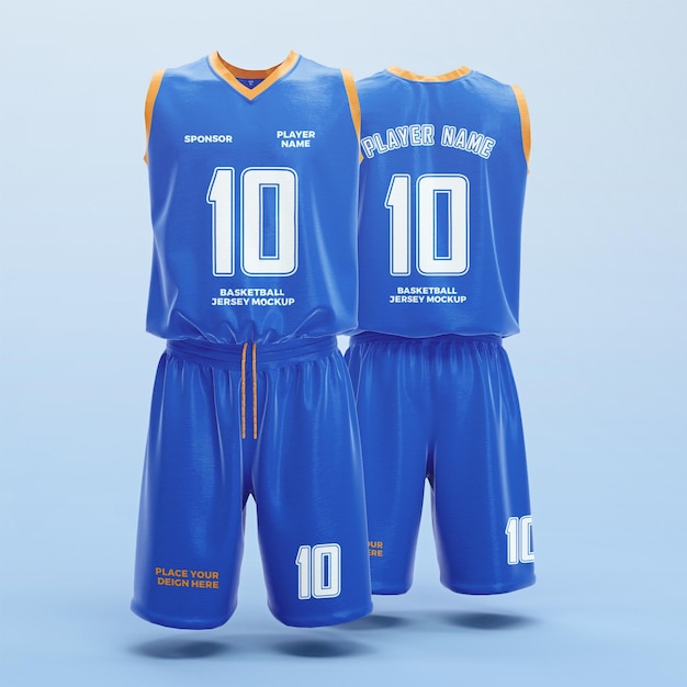 Maqueta de camiseta de jugador de baloncesto renderizada en 3D vista delantera y trasera