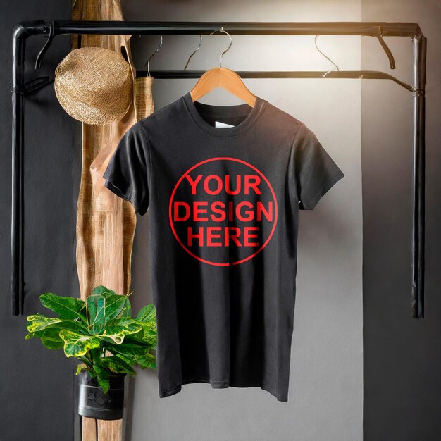 Maqueta de camiseta negra de alta calidad con fondo neutral