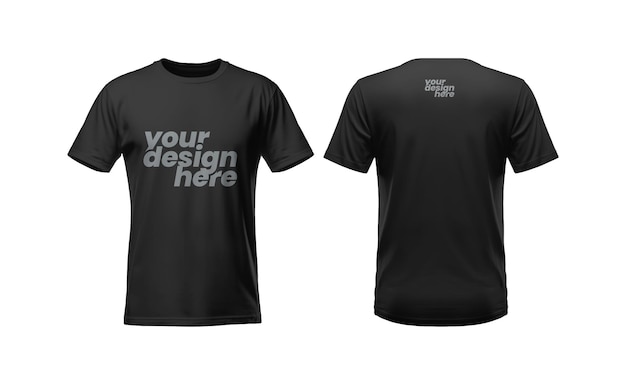 Maqueta de camiseta negra delantera y trasera de cuello redondo para hombre