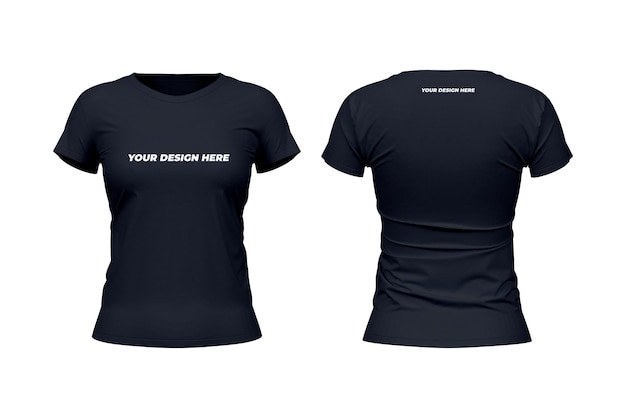 PSD maqueta de camiseta negra delantera y trasera de cuello redondo de mujer