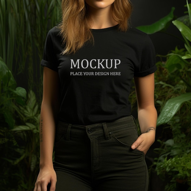 PSD maqueta de camiseta negra para mujeres