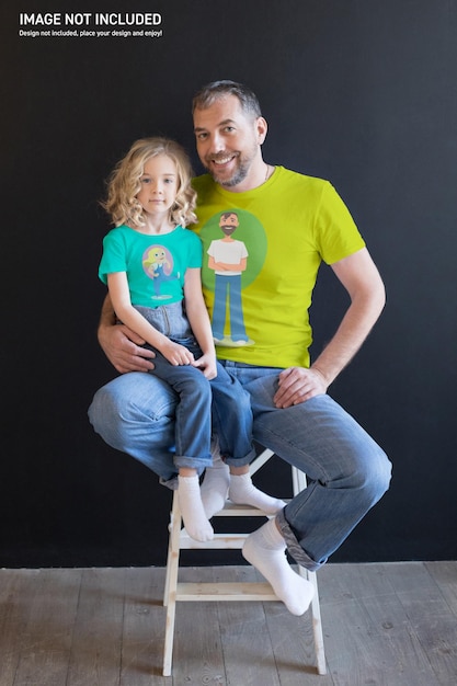 PSD maqueta de camiseta de papá e hija