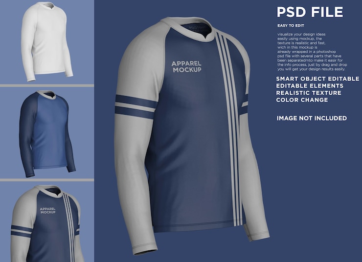 PSD maqueta de camiseta polo raglan de manga larga con cuello en u
