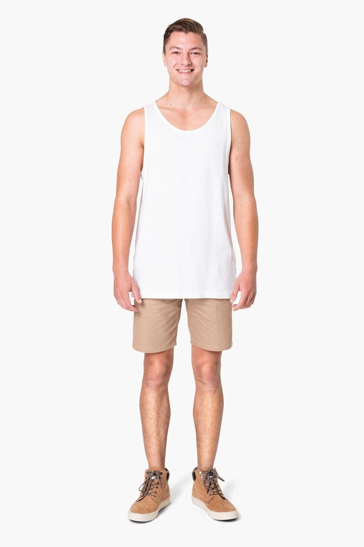 PSD maqueta de camiseta de tanque y pantalones cortos de verano para hombres