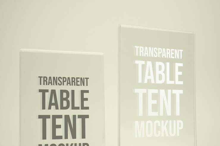 PSD maqueta de carpa de mesa de vidrio transparente