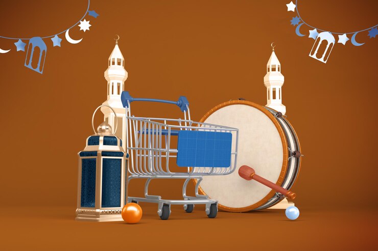 PSD maqueta de carrito de ramadán