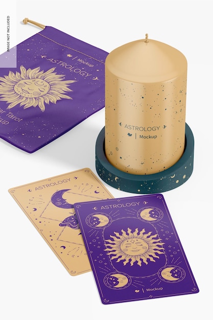 Maqueta de cartas de tarot rectangulares con vela