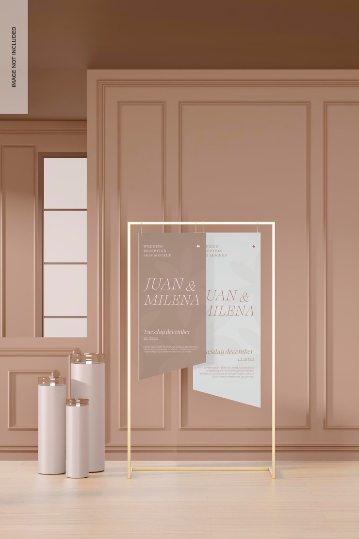 PSD maqueta de cartel de bienvenida de boda doble, vista frontal