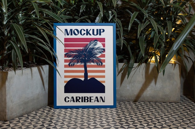 Maqueta de cartel con estética caribeña.