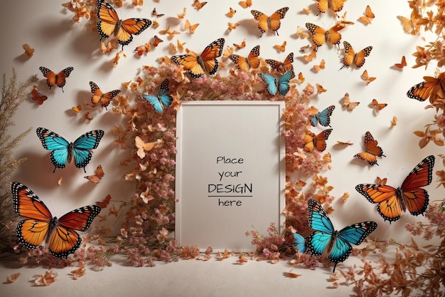 PSD maqueta de cartel con mucha mariposa.