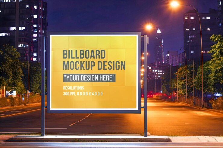 Maqueta de cartel publicitario en la vista nocturna de la ciudad