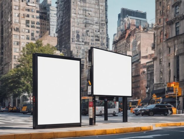 PSD maqueta de cartelera cerca del puesto de autobuses maqueta de billboard en blanco