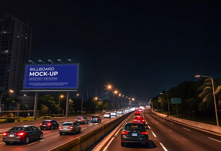 PSD una maqueta de cartelera nocturna en el lado de la carretera