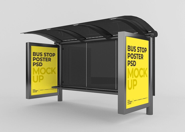 Maqueta de cartelera de parada de autobús de la ciudad realista