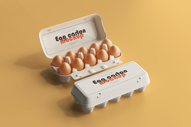 PSD maqueta de cartón de huevos con huevos marrones