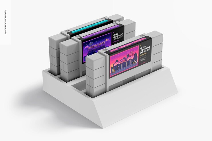 PSD maqueta de cartuchos de videojuegos retro