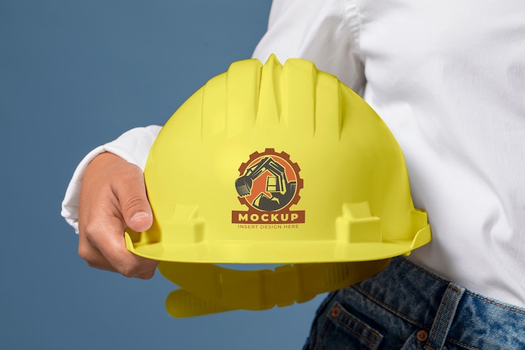 PSD maqueta de casco en mano