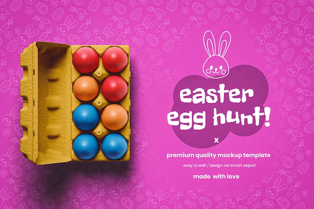 Maqueta de caza de huevos de Pascua con ocho huevos de colores