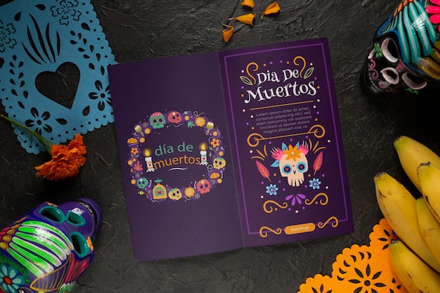 PSD maqueta de celebración de dia de muertos mexico