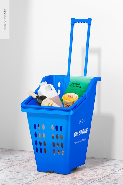 PSD maqueta de cesta de supermercado, vista derecha