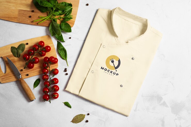 PSD maqueta de chaqueta de chef desde lo alto