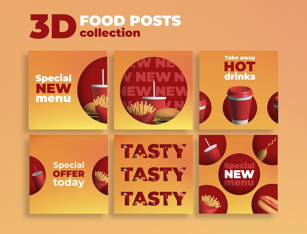 Maqueta de colección de publicaciones de comida 3d