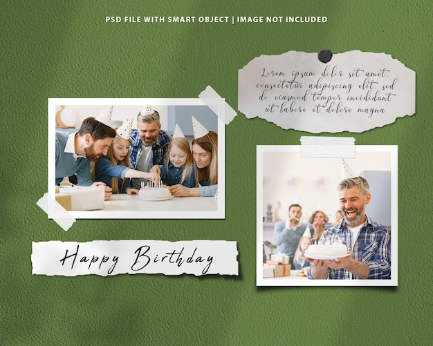 maqueta de collage de fotos de moodboard de cumpleaños con superposición de sombras