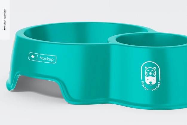 Maqueta de comedero doble de cerámica para mascotas, primer plano