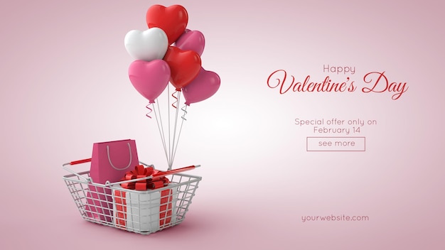 Maqueta de compras y ventas de San Valentín en ilustración 3d