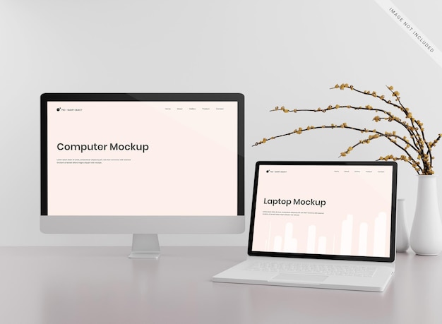 PSD maqueta de computadora portátil y computadora con vista realista