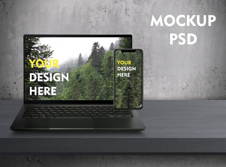 Maqueta de computadora portátil y teléfono inteligente psd