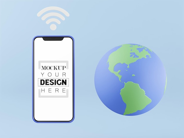 Maqueta de computadora de teléfono inteligente de pantalla en blanco. concepto de comunicación global