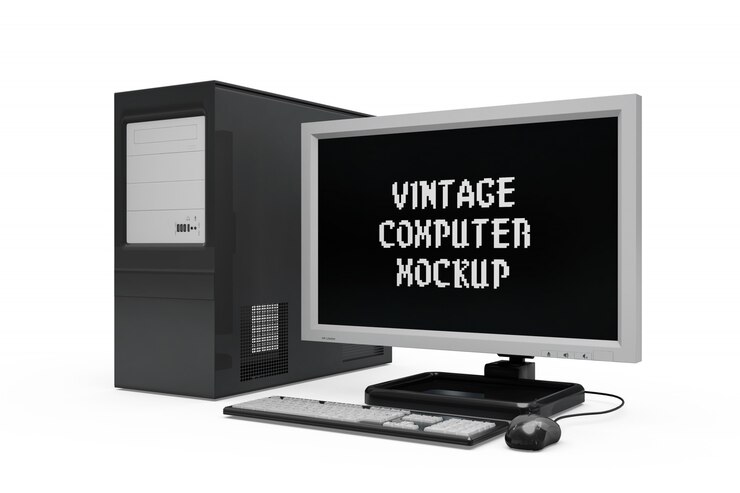 PSD maqueta de la computadora de la vendimia aislado