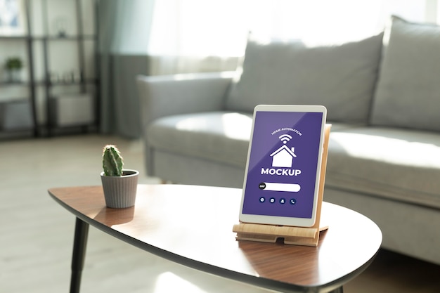 PSD maqueta de concepto de automatización del hogar con tableta digital