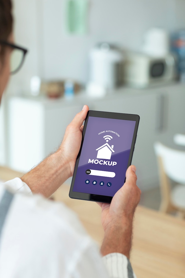 PSD maqueta de concepto de automatización del hogar con teléfono inteligente