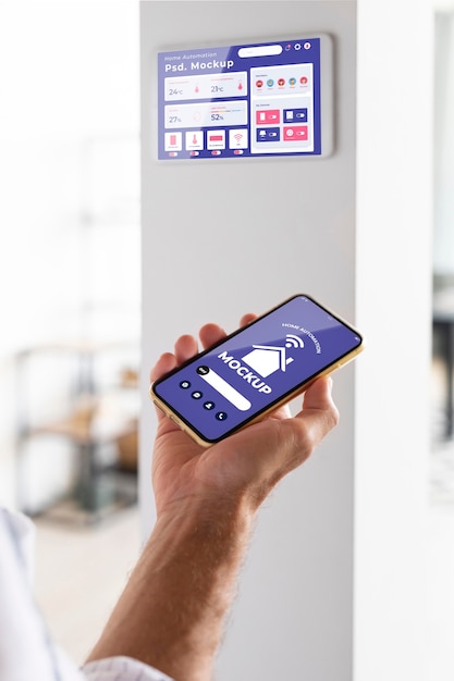 PSD maqueta de concepto de automatización del hogar con termostato