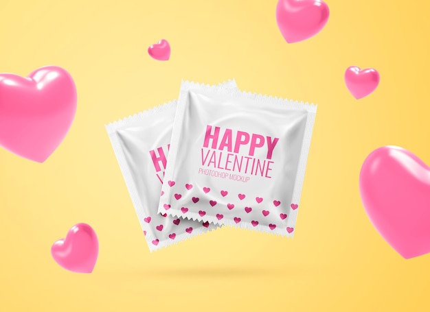 Maqueta de condón de publicidad de sexo seguro de San Valentín