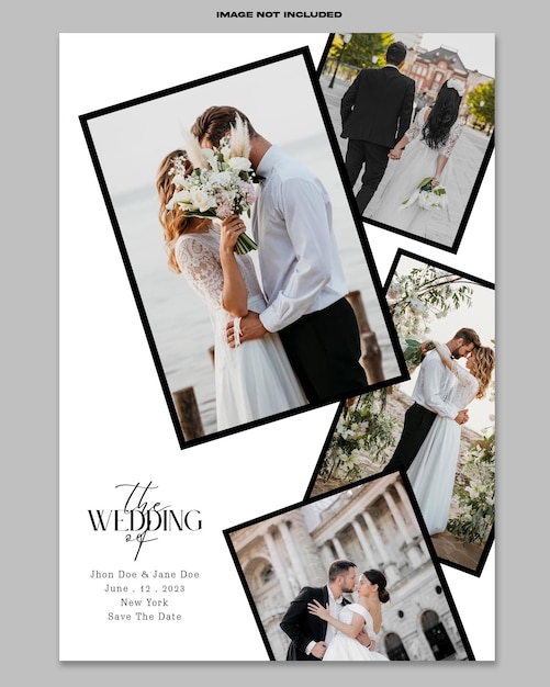Maqueta de conjunto de collage de momento de boda