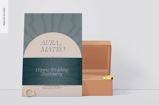 Maqueta de conjunto de invitación de boda en arco, vista frontal